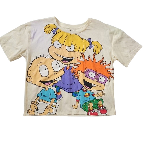 Nickelodeon Y2K Womens M Oversized Short Sleeve Cropped Rugrats Wierd Girl Top - Picture 1 of 5